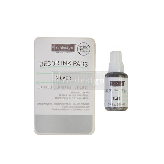 SILVER- DRY INK PAD + 10ML INK