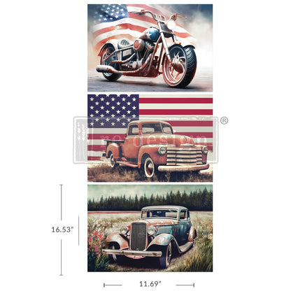 ALL AMERICAN – A3 DECOUPAGE DECOR TISSUE PAPER PACK – 3 SHEETS, 11.7”X16.5” EACH